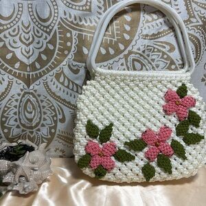 Vintage Handmade 1970s Macrame Crochet Handbag